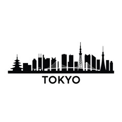 Fototapeta premium A striking black silhouette of the tokyo cityscape with prominent landmarks