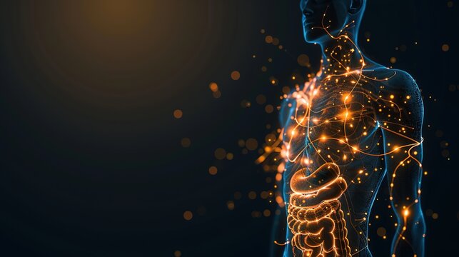Vagus Nerve Disruption with Broken Neural Pathways to Stomach vs. Intact Connections to Other Organs, Neurology Concept 3D Visualization