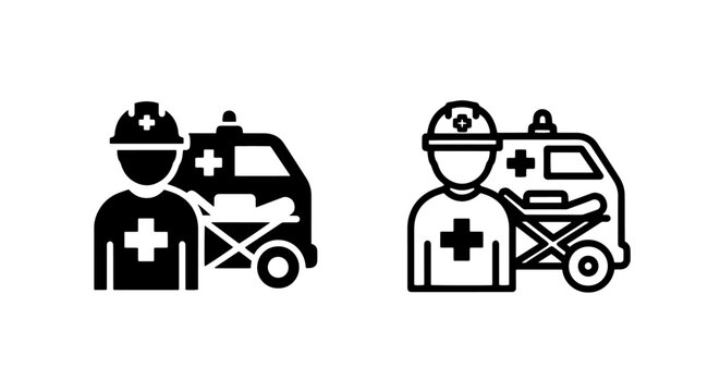 Medic and ambulance emergency healthcare icon set: first aid, paramedic, and rescue service