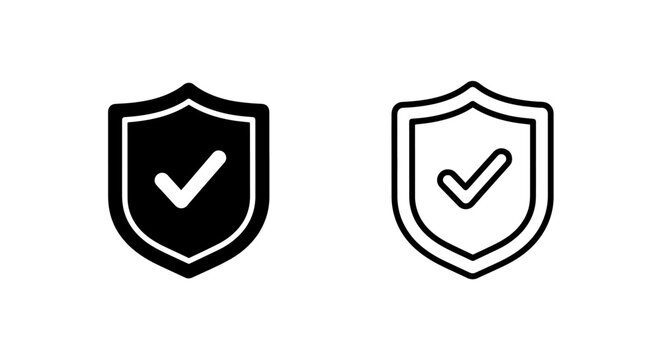 Shield with checkmark icon set: security verification and trust symbol for web