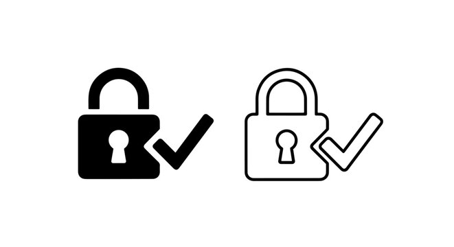 Secure lock icons with check mark: data protection and authenticated access symbol set