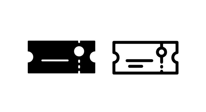 Minimalist ticket icon with perforated edge for event entry and online discount coupon illustrations