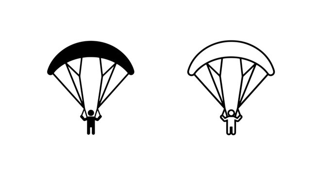 Paragliding icons in solid and outline style for extreme sports and outdoor sky adventure concepts
