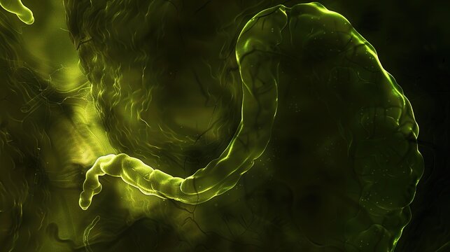 Endoscopic View of Hiatal Hernia with Gastric Mucosa Protrusion and Glowing Outlines, Medical Endoscopy Style 3D Visualization