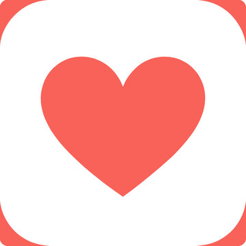 solid red heart icon inside a rounded square frame for mobile application interface or social media interaction button for user engagement.