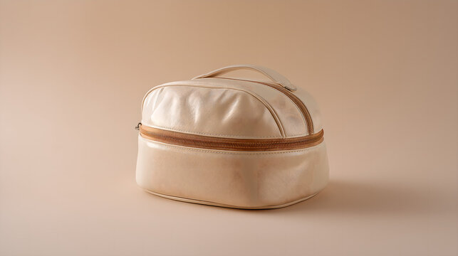 prerequisite. Make-up cosmetic bag on pink gradient surface in clean minimalist composition, lifestyle magazines, social media lookbooks, designed for influencer and brand collaborations.