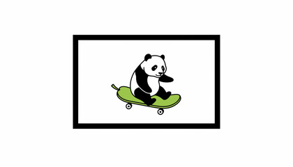 Fototapeta premium Cute Panda Riding a Skateboard, Cartoon Style