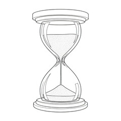 A black and white drawing of an hourglass isolated on transparent background