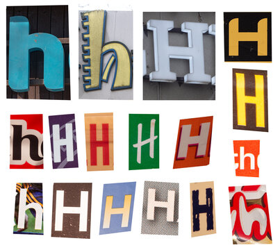 Assorted Letter H Typography and Vintage Signage Collage Showing Uppercase and Lowercase Designs