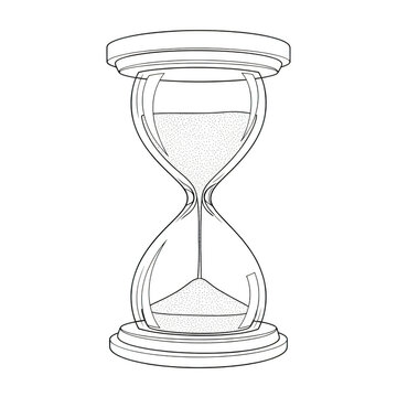 A black and white drawing of an hourglass isolated on transparent background
