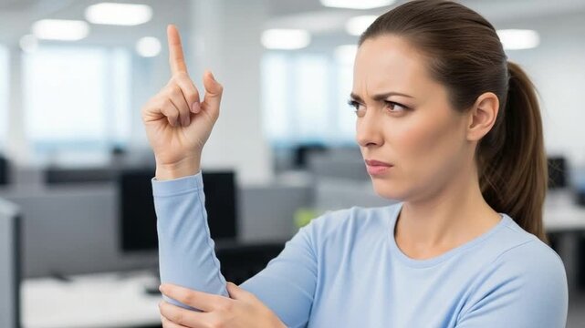 Confused Young Woman with Sensory Processing Disorder in Modern Office Environment