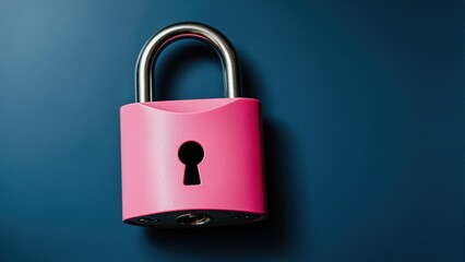 Fototapeta premium Security Lock Symbol: A vibrant pink padlock, symbolizing security and protection, rests against a rich blue background, evoking a sense of trust and safeguard.