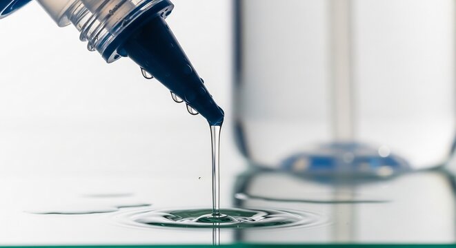 Closeup of Dark Liquid Dripping from a Nozzle into a Pool.
