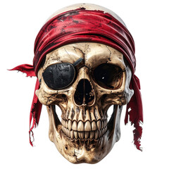Obraz premium Skull with red bandana and sunglasses on black background isolated on a transparent background