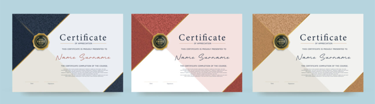 Elegant certificate diploma template with texture clean layout suitable for award appreciation completion or achievement in education or corporate use