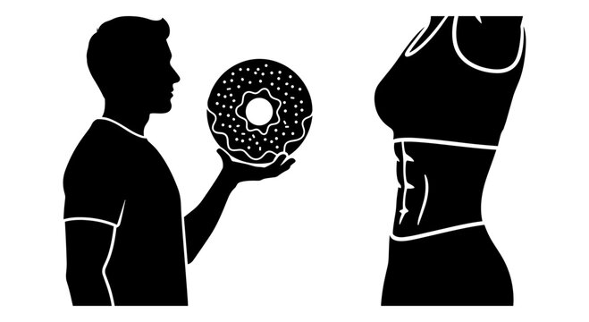 Man offering oversized doughnut to a woman with a surprised look on her face Vector, illustration