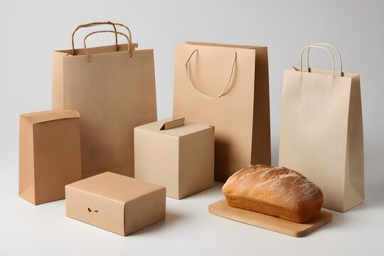 bakery packaging set with paper bag and box natural style clean composition