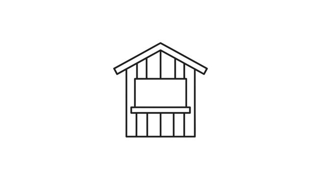 Simple Line Art Icon of a Small Wooden Shed or Booth with a Window