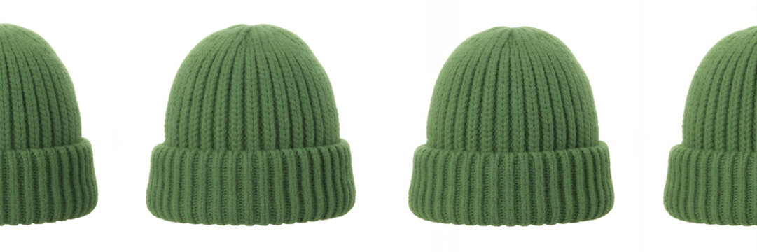 Green knit beanies on white background green beanie knit hat green hat ribbed
