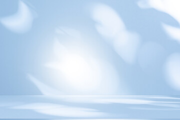 Wall interior background, studio and backdrops show products.with shadow from window color white and blue background for text insertion and presentation product 