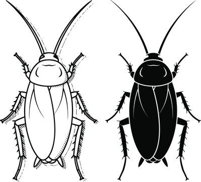 Cockroach insect icons set pest silhouette outline vector illustration collection