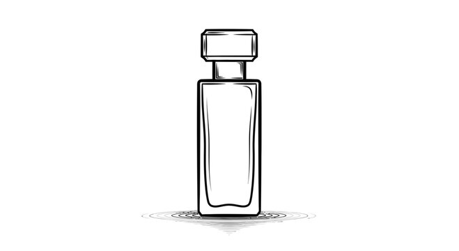 Minimalist perfume bottle illustration, elegant fragrance container, luxury cosmetic product, simple design