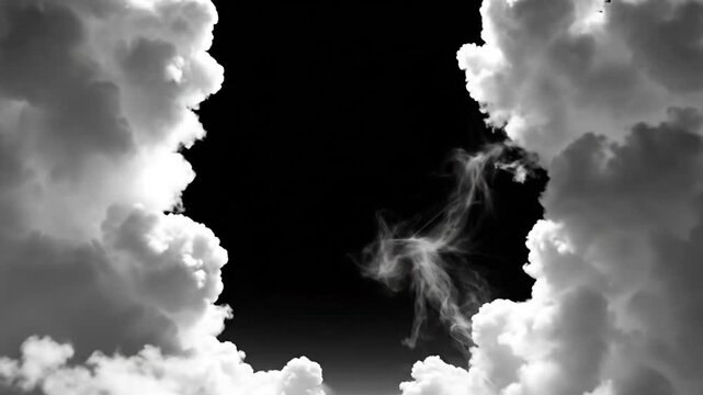 Dark sky with clouds breaking apart and revealing emptiness