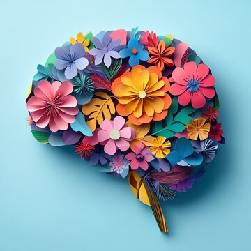 Artistic illustration of human brain with colorful paper art
