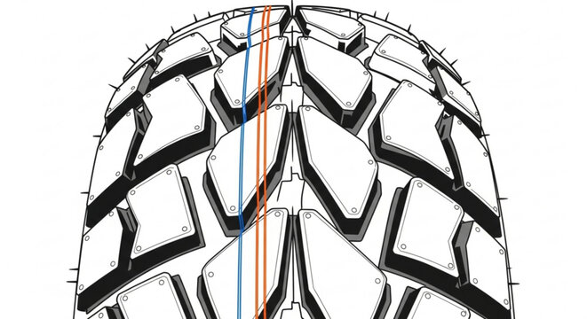 Tire tread pattern with colored lines on white background for automotive industry use