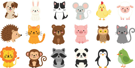 Set of Colorful Construction and Industrial Vehicle Vector Illustrations Featuring Excavator Bulldozer Crane Truck and Tractor for Kids Educational Design © sohag babu 