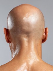 Naklejka premium Premium grooming close-up showing a healthy bald scalp with smooth texture and luxury lighting.