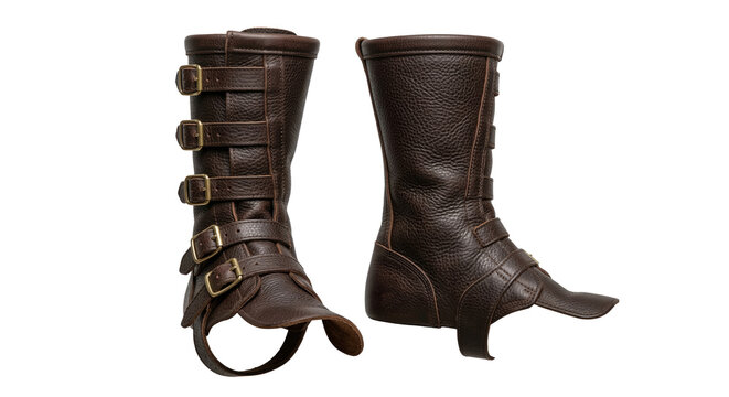 Industrial brown leather welding spats for boot protection isolated PNG