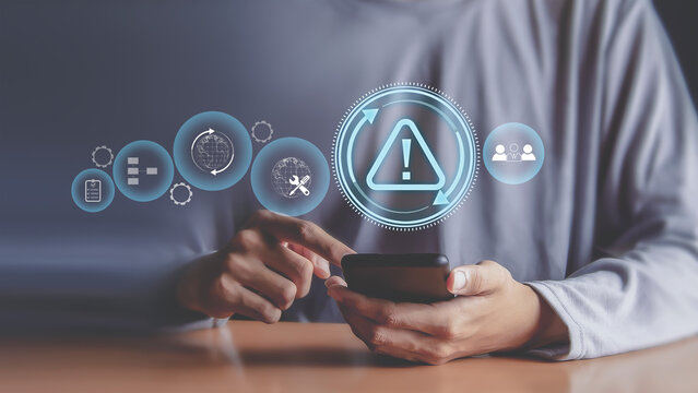 Incident Management of business concept, Businessman use technology Incident management digital communication emphasizing reduce risk