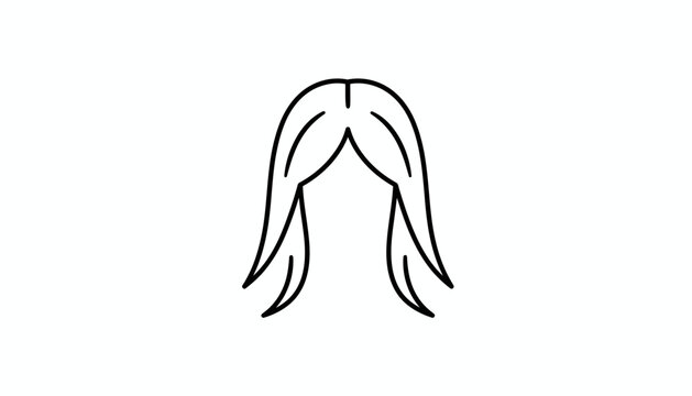 Minimalist Line Art Icon of Long Straight Hair with Bangs, Simple Hairstyle Graphic