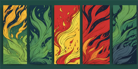 Colorful abstract floral butterfly pattern with tribal swirls and red flame decorative seamless vector design © Khuld