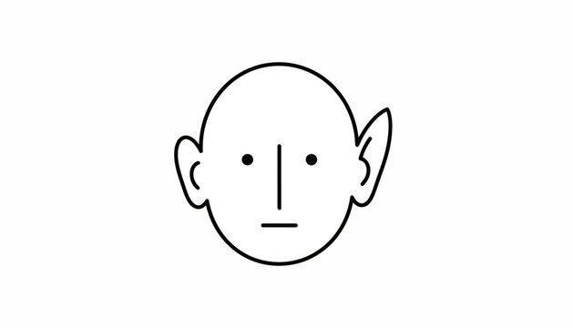 Minimalist Elf Face Icon, Simple Line Art, Fantasy Character, White Background