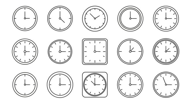 Collection of Various Clock Faces and Designs.