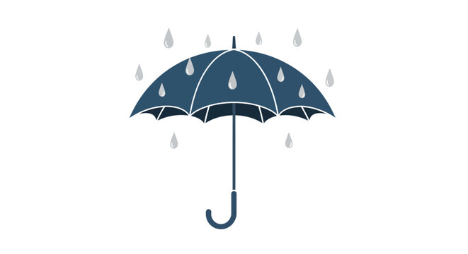 Dark Blue Umbrella With Rain Drops.