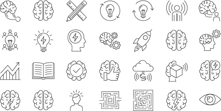 Brain intelligence line icons set thinking creativity idea innovation psychology outline collection