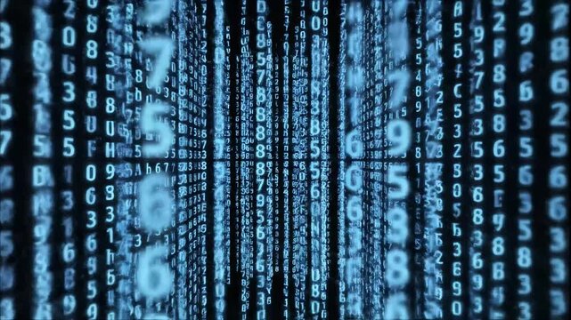 Digital code matrix falling against black