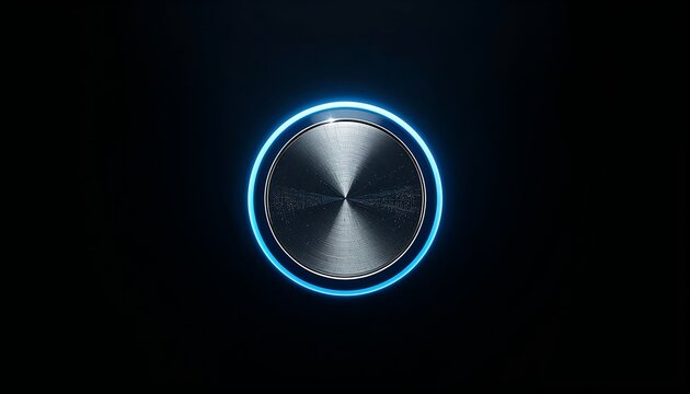 Round Button With Blue Light Ring Shown on Dark Background in a Close-Up View