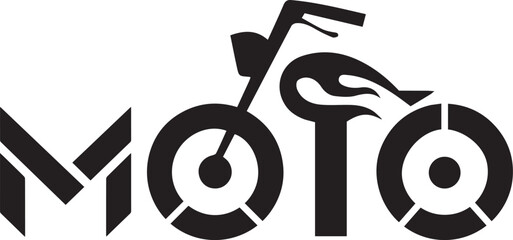 Obraz premium Moto Wordmark Logo with Custom Chopper Motorcycle Icon and Flame Design