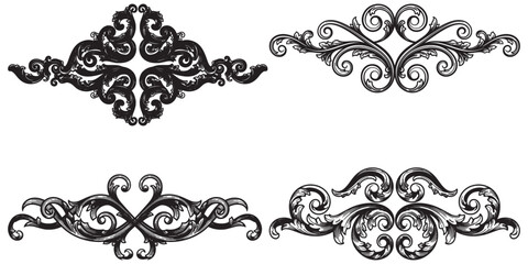 Fototapeta premium Classic baroque floral scroll ornaments set in black color eps 10