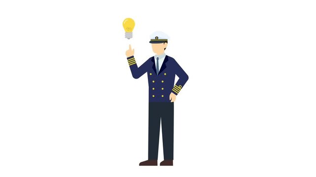 フラットイラストアニメーション：アイデアを思いつく船員(冬)