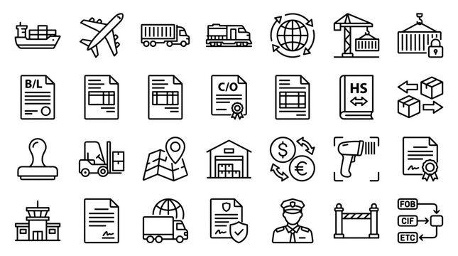 Logistics and Supply Chain Management Line Icons Set