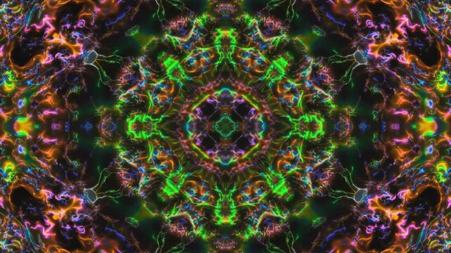 Vibrant green mandala pattern radiates outward in colorful symmetry