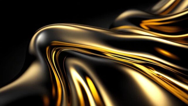 Glossy fluid gold texture flowing in smooth waves creating a mesmerizing visual abstract background