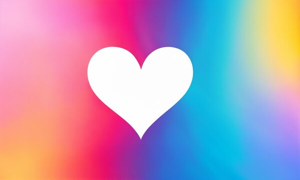 white heart silhouette cutout on vibrant grainy colorful gradient background with pink yellow and blue colors as a universal symbol of care.