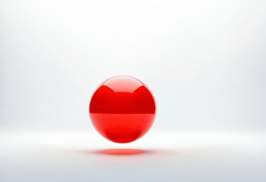 shiny red sphere floating above a reflective light surface with soft shadows and glossy glass texture for minimalist 3d visual presentations.
