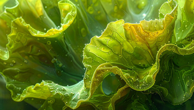 Close up of vibrant green lettuce with water droplets against a dark background